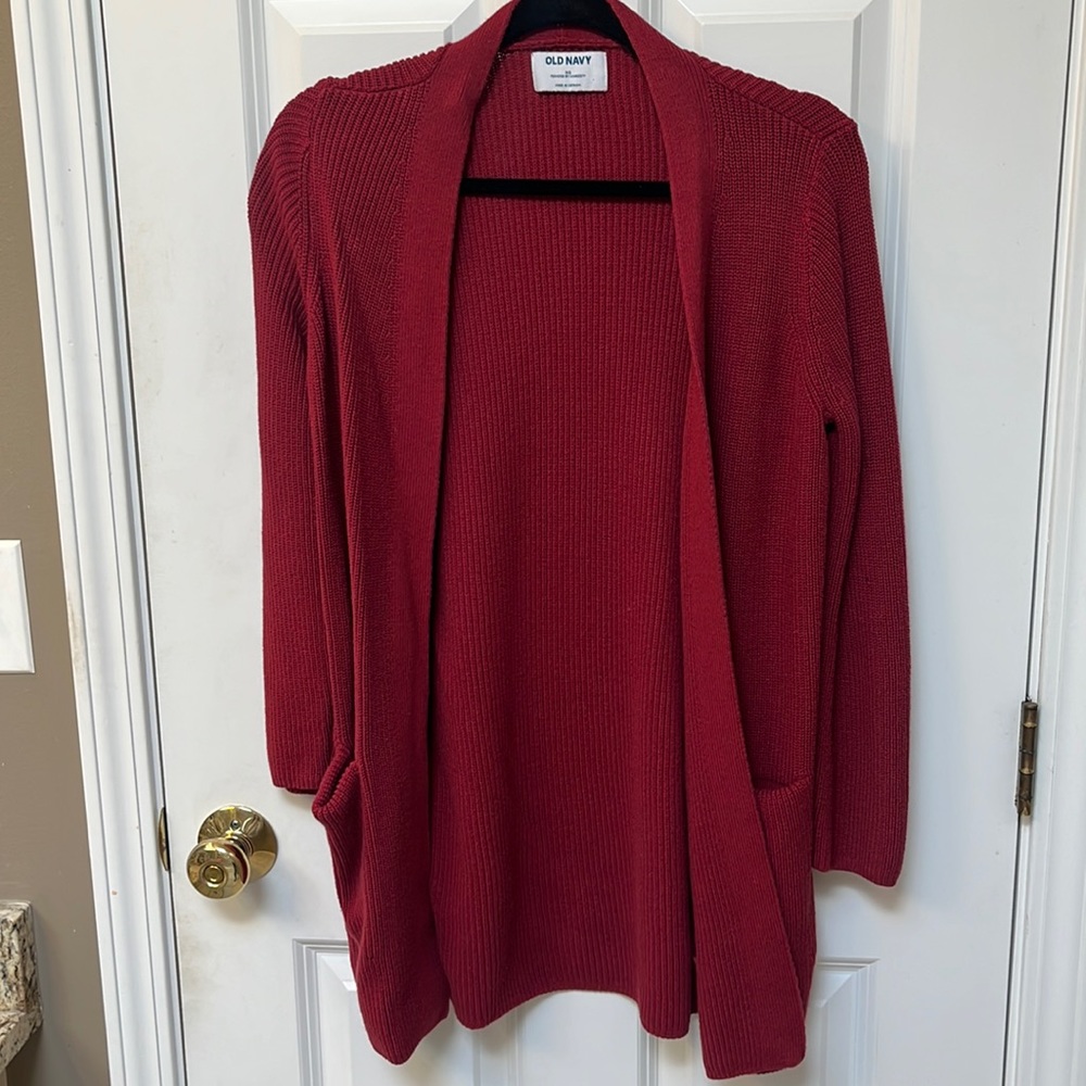 Red Long Cardigan with Pockets from Old Navy Size XS